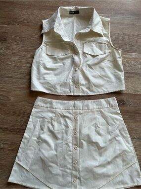 SHEIN Cream Button-Front Crop Top & Skirt Set
